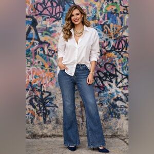 Wide Leg Jeans High Rise Blue Denim Chic Street Style Duplex Women’s Sz 14